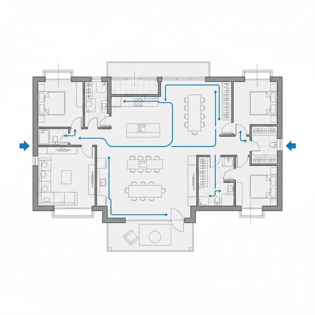 Diagram jalur sirkulasi dalam denah rumah