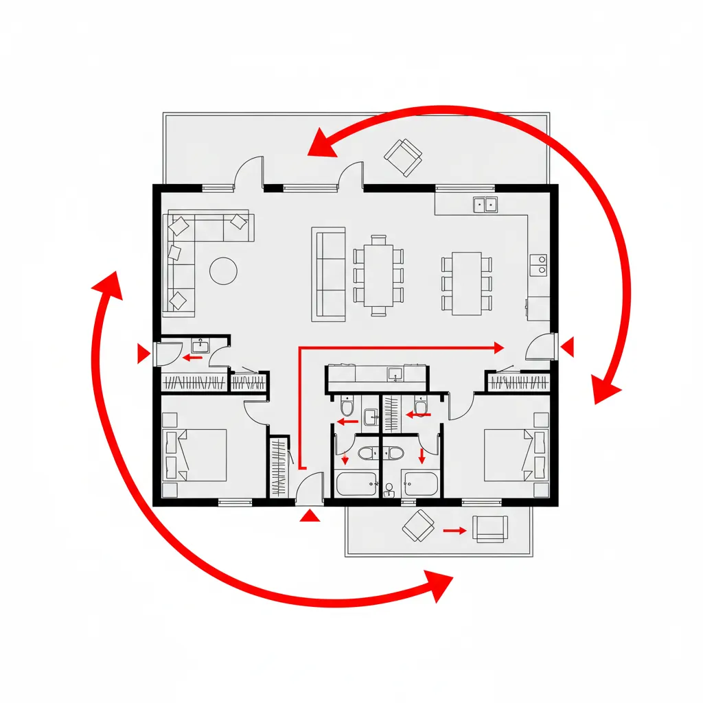 Diagram sirkulasi ruang dalam denah rumah