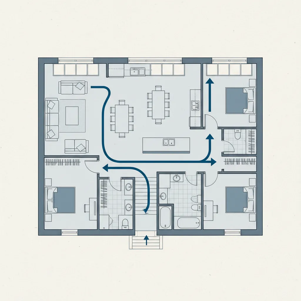 Diagram sirkulasi ruang dalam denah rumah