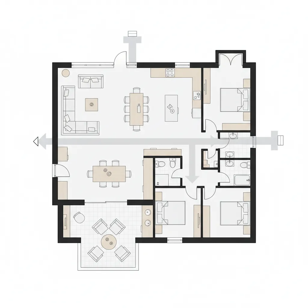 Diagram jalur sirkulasi ruang dalam desain rumah
