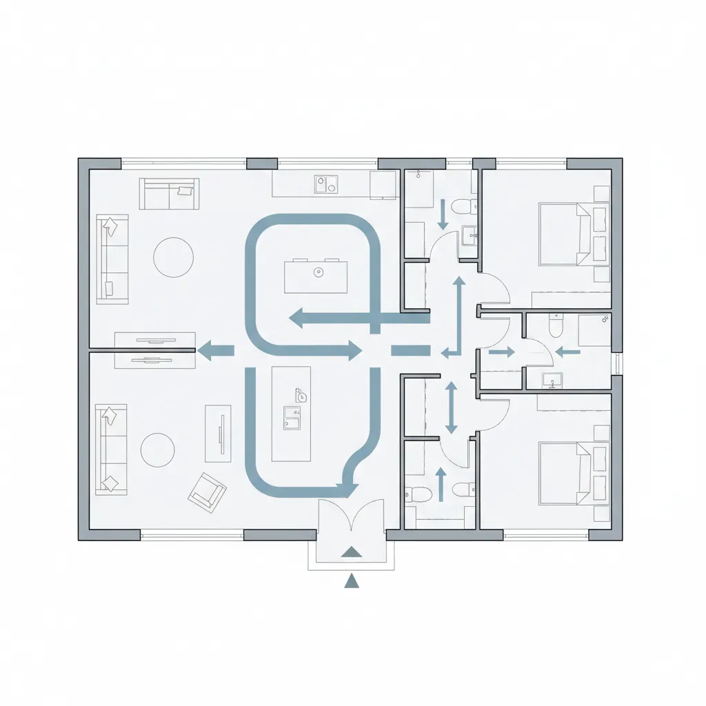 Diagram sirkulasi ruang pada rumah dua muka