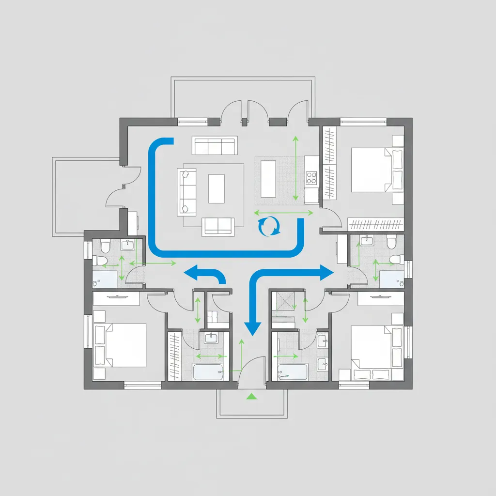 Ilustrasi jalur sirkulasi efisien dalam rumah