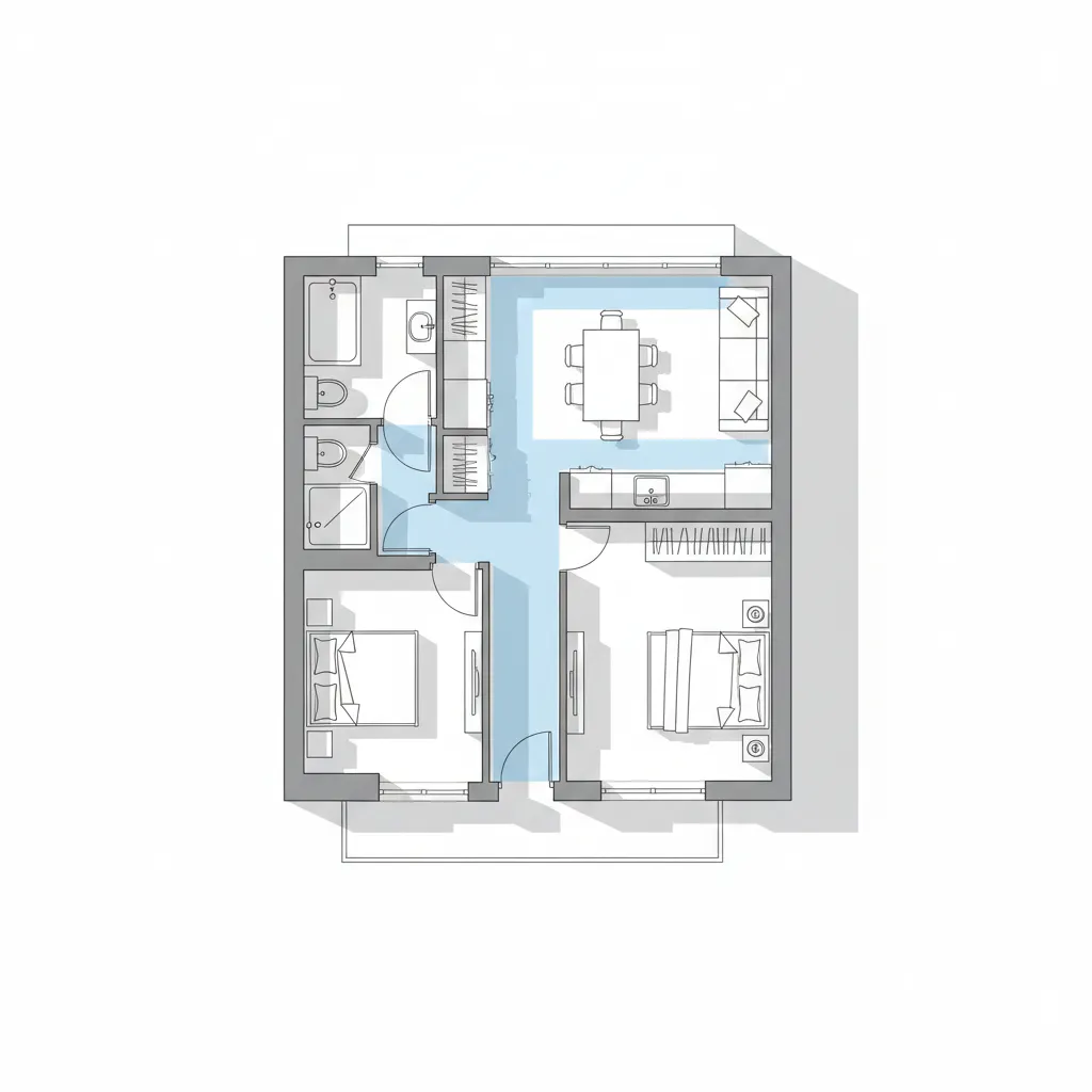 Diagram jalur sirkulasi dalam rumah kecil