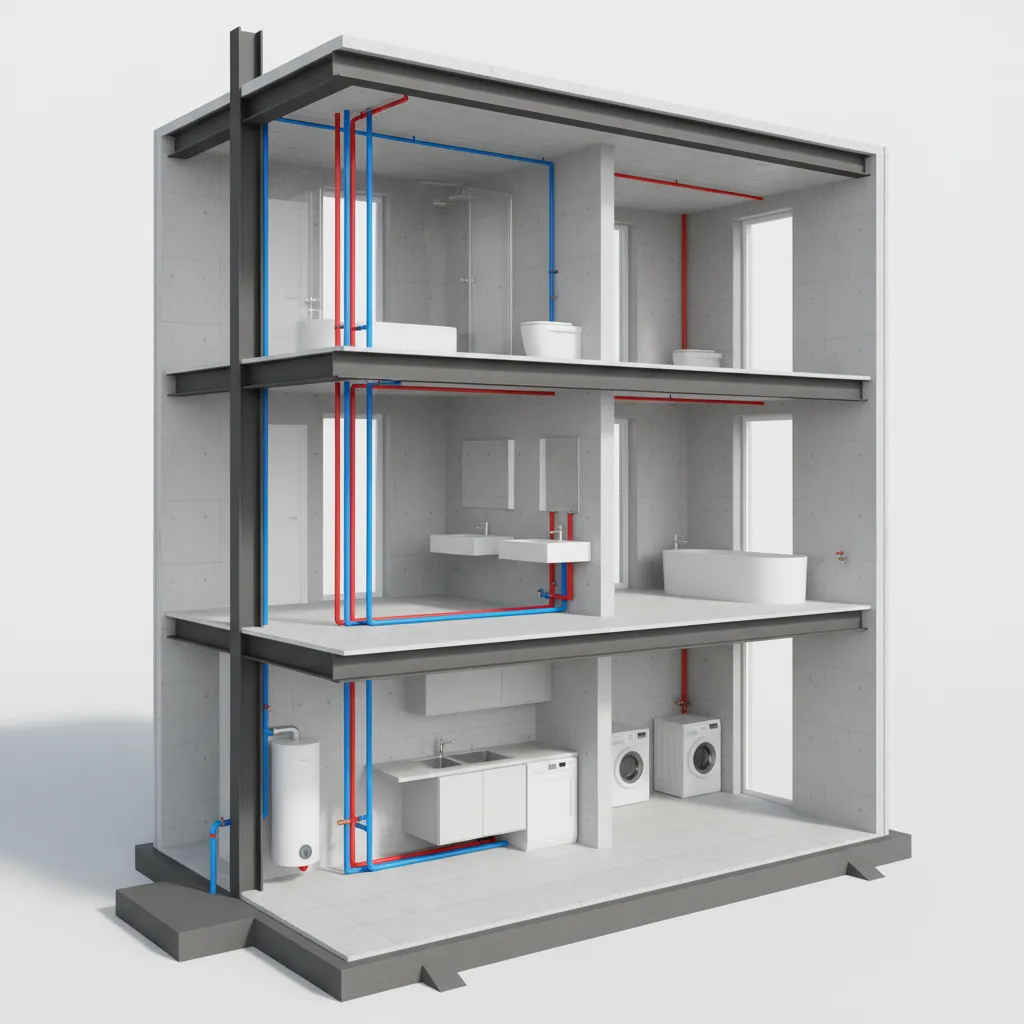 Diagrama de distribución de agua fría y caliente en una casa