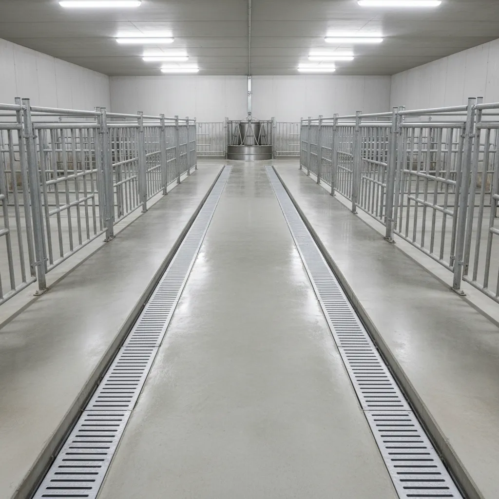 Sistema de drenaje en suelo de instalación porcina