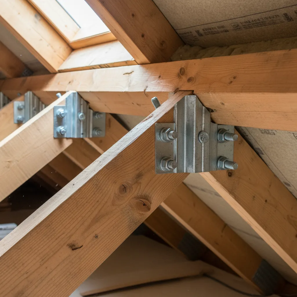 roof rafters reinforced by sistering lumber boards