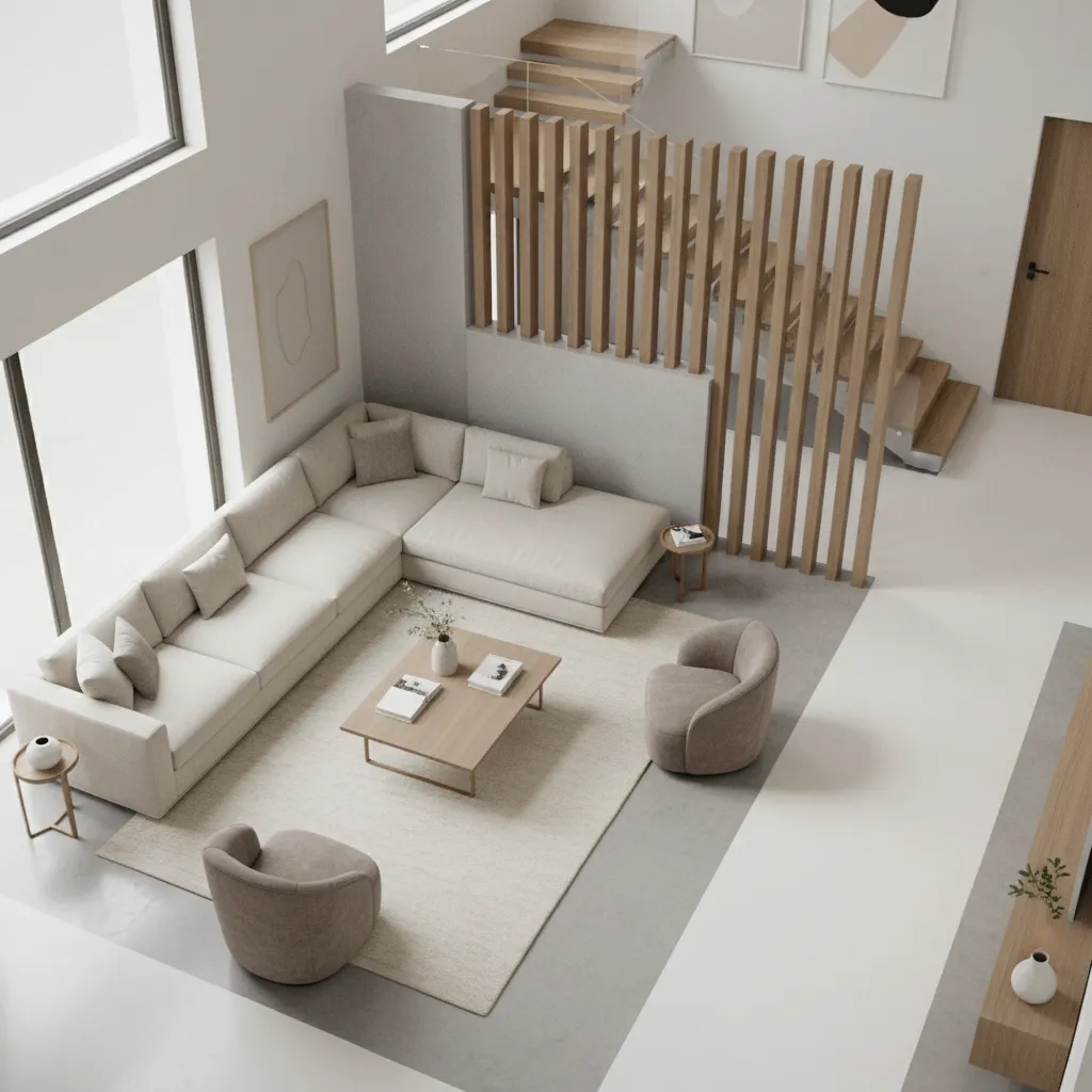 diagram style visualization of living room furniture circulation and layout