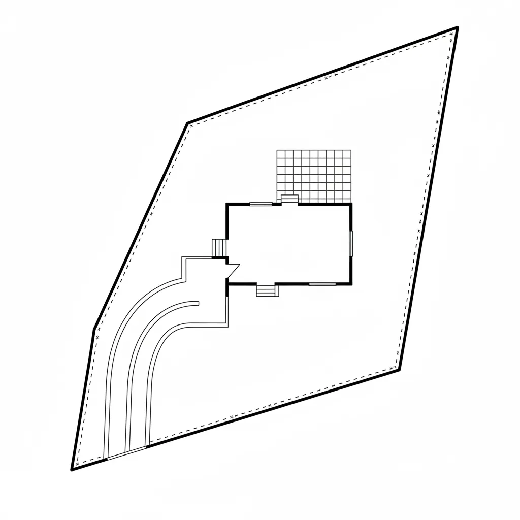 site plan with fence line symbol along property boundary