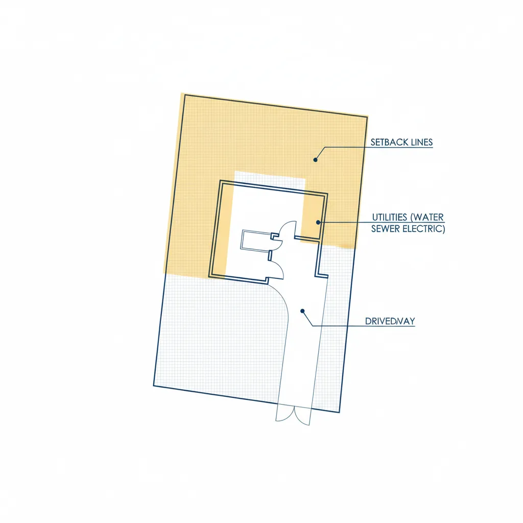 Site plan diagram highlighting missing elements like setbacks and utilities