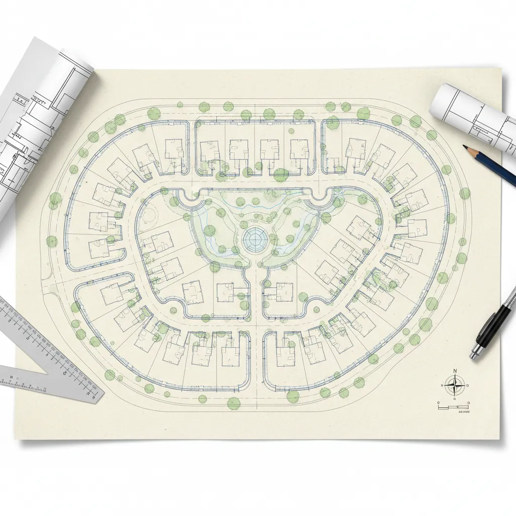 Site plan perumahan dengan skala kecil
