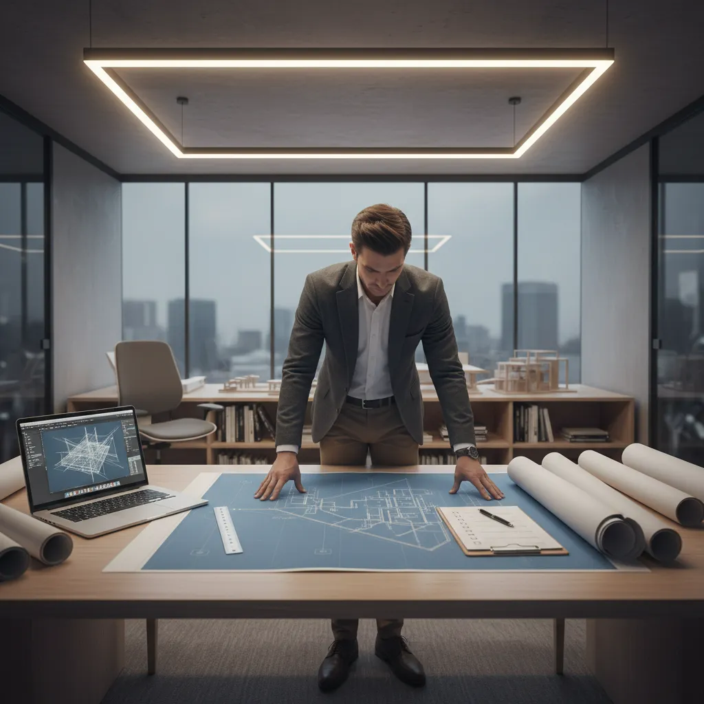 Architect reviewing a site plan checklist before permit submission