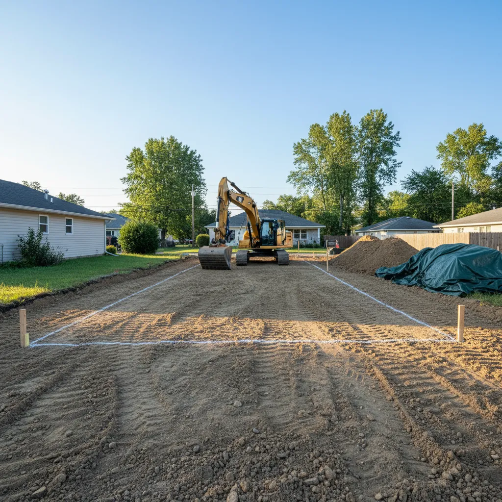 Residential site preparation and grading work before building a small house