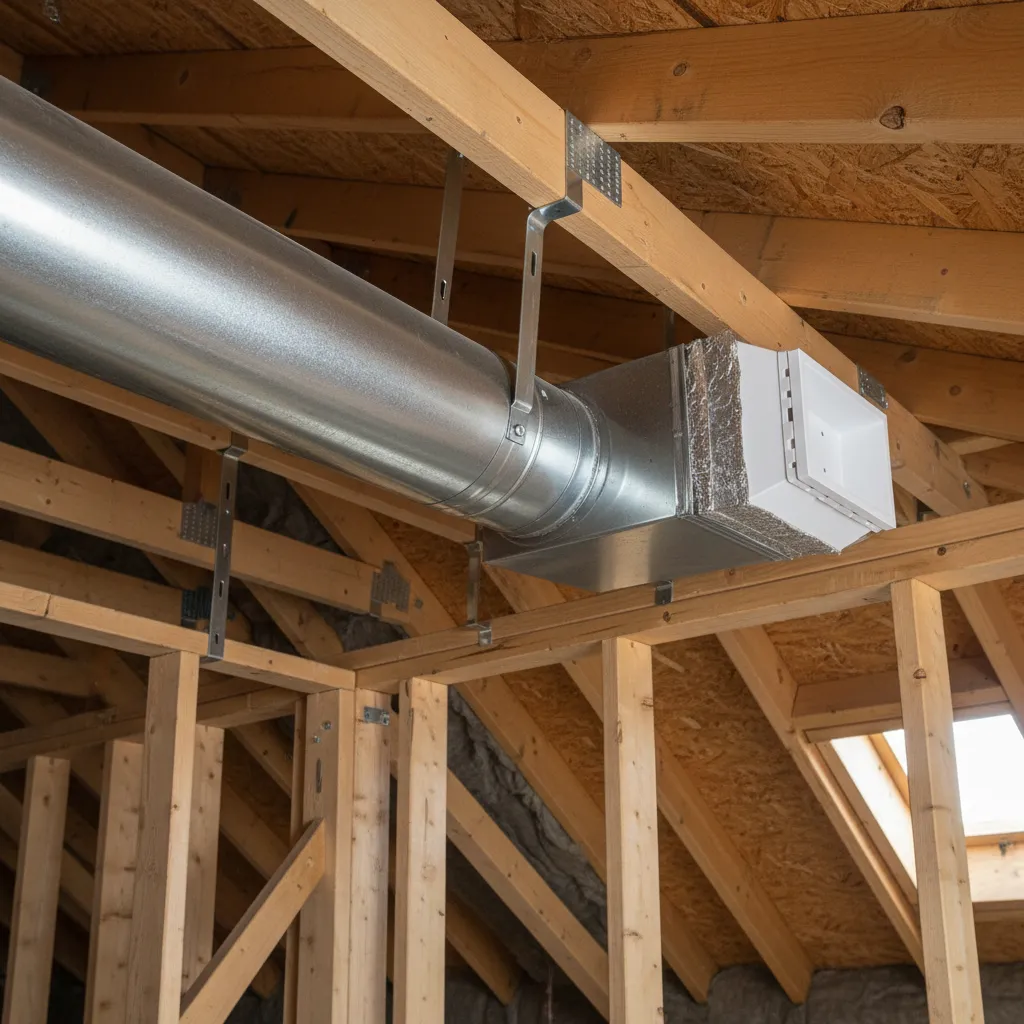 Six inch round HVAC duct branch installed for a small bedroom