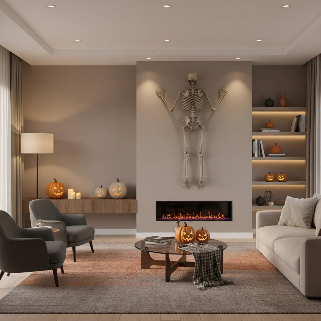 Skeleton Halloween wall decoration in modern living room