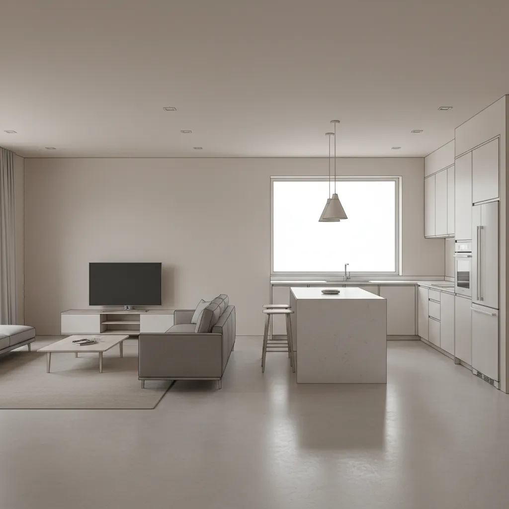 SketchUp style 3D home layout with walls furniture and floor plan visualization