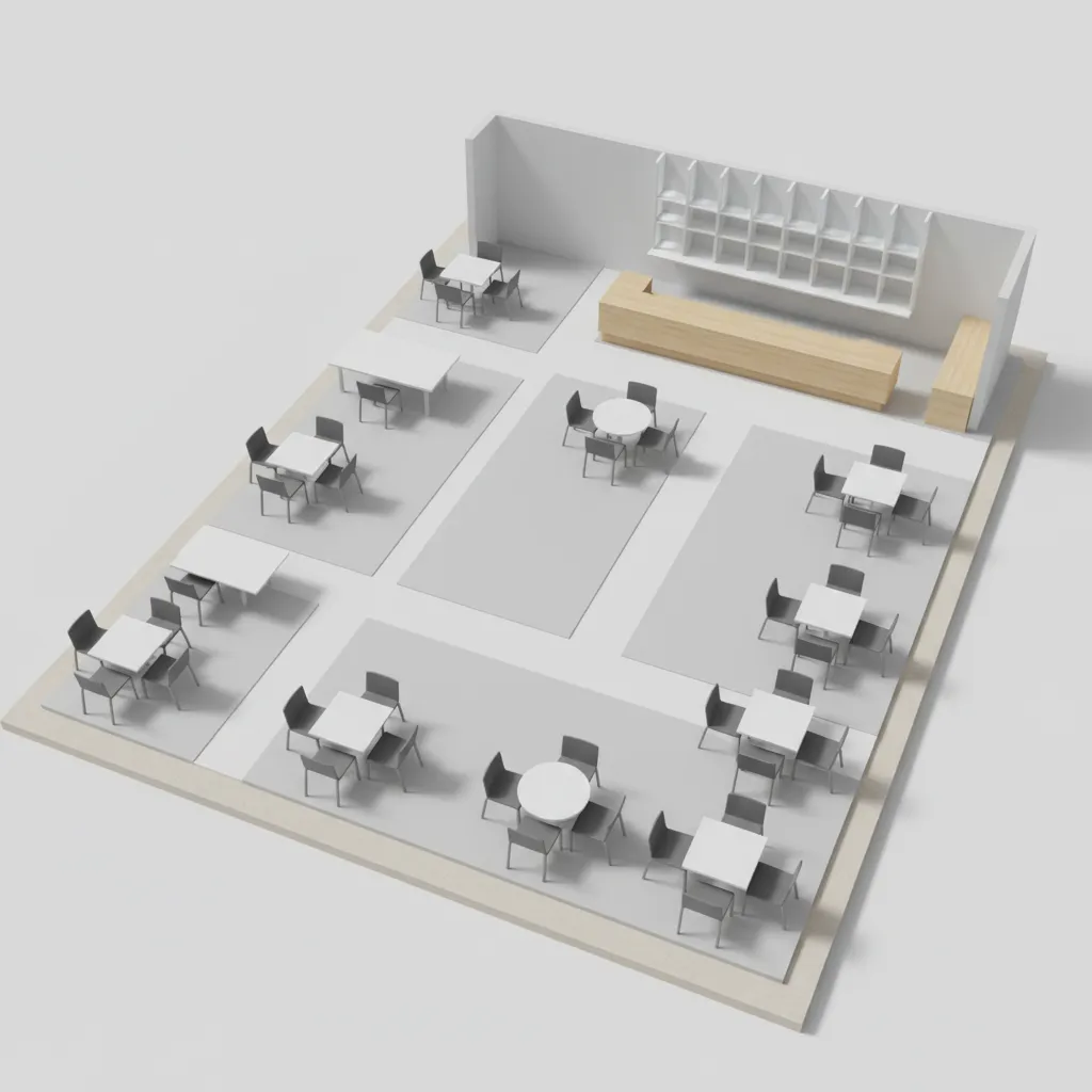 simple cafe seating layout 3D model used for design planning