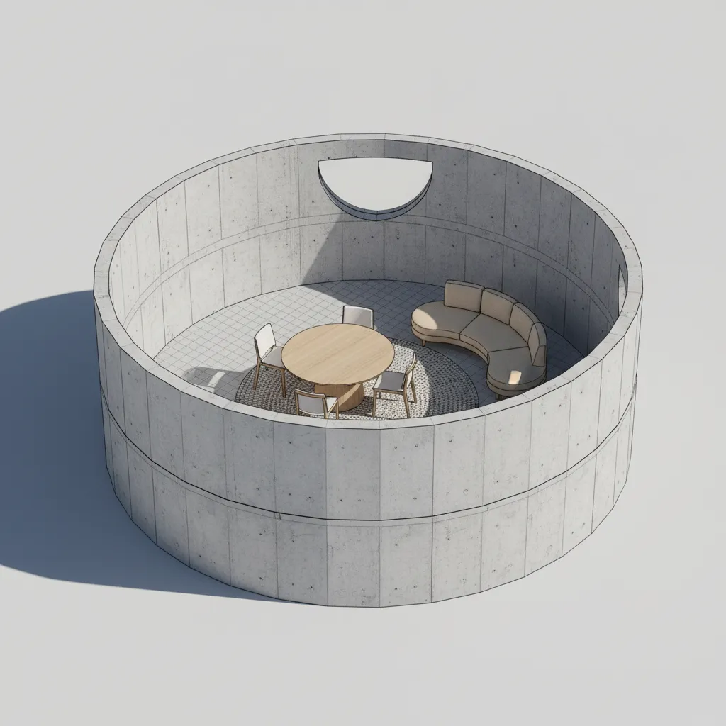 3D circular room model built in SketchUp style environment