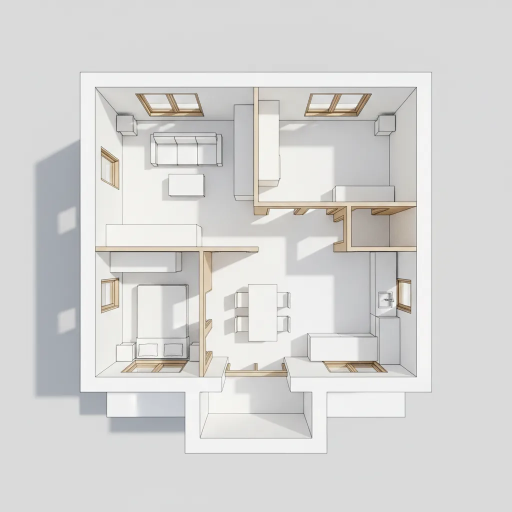 3D conceptual house floor plan created in modeling software