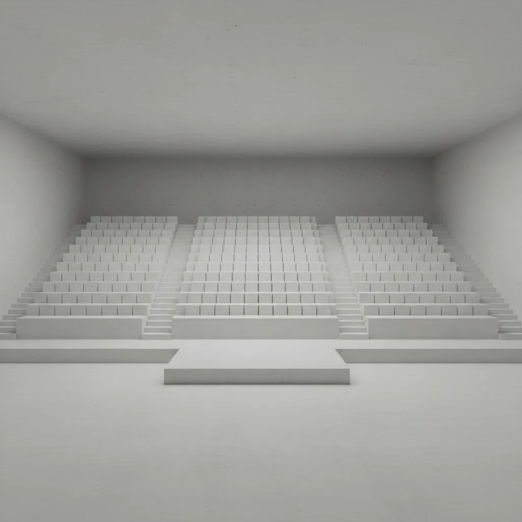 Simplified 3D conference hall model used for layout planning similar to SketchUp style
