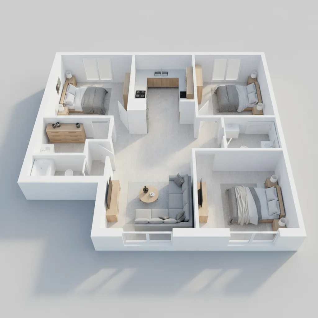 3D floor plan model created in SketchUp style interior modeling software