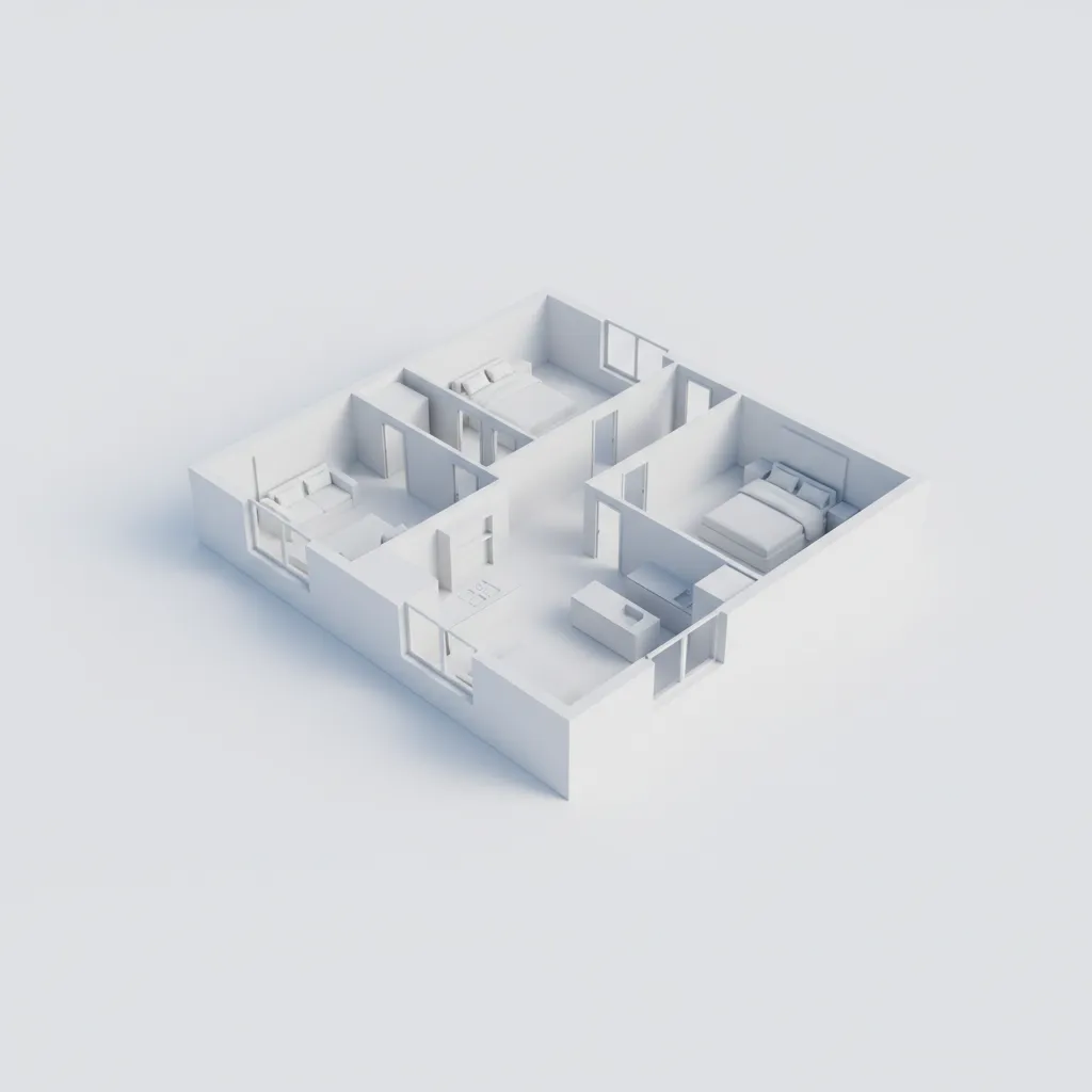 Modelo 3D de la distribución interior de una casa en SketchUp