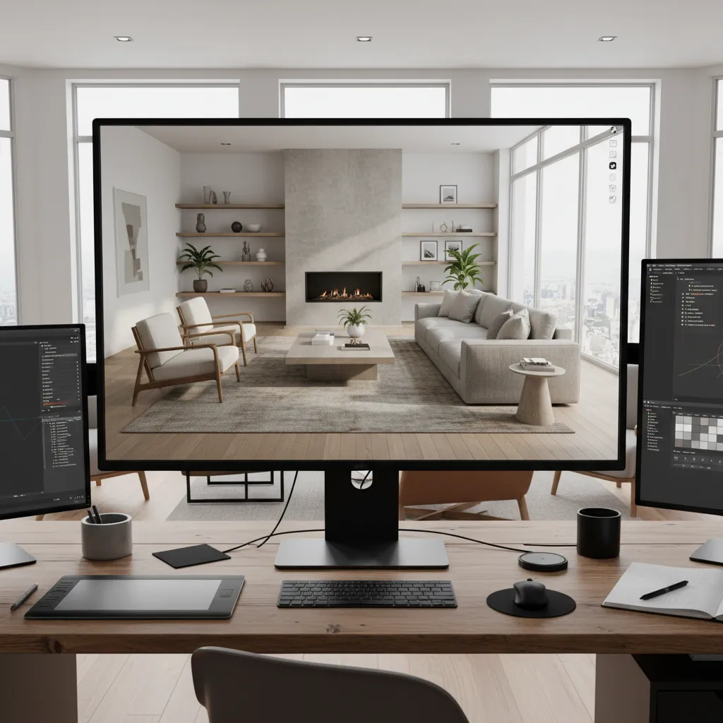 Modelo 3D de salón creado en software de diseño interior