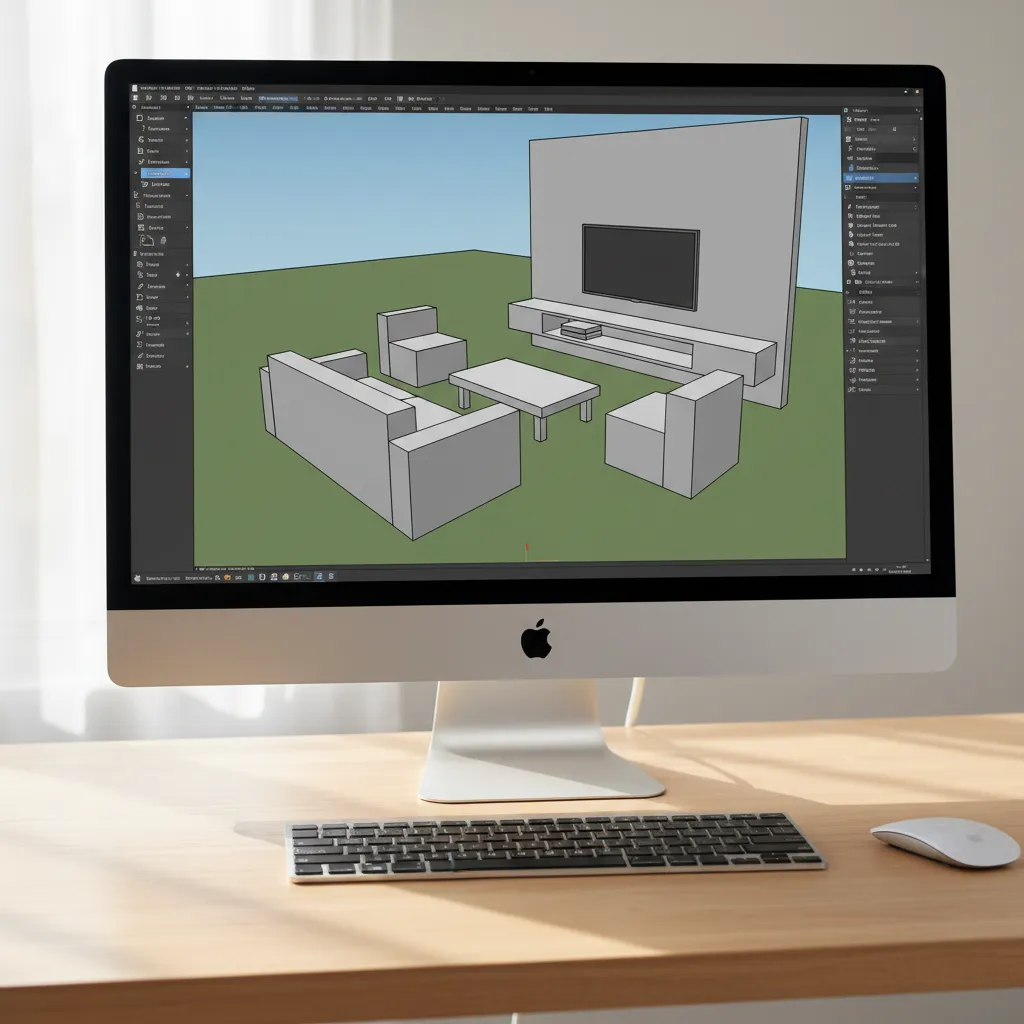 sketchup interior design model displayed on computer screen