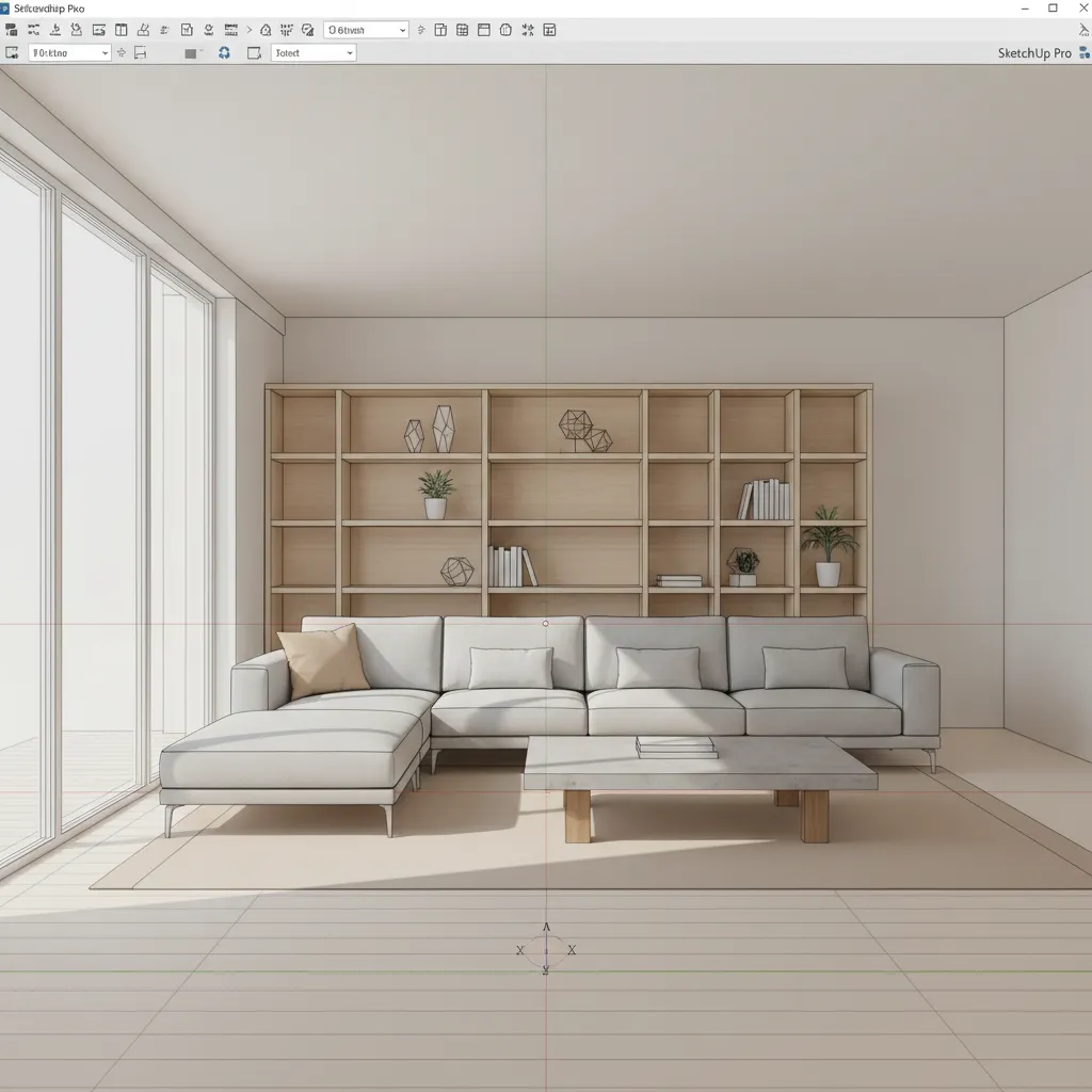 Modelo 3D de salón moderno creado en SketchUp