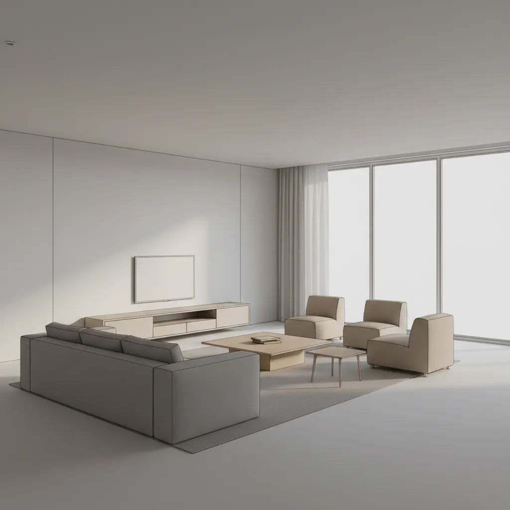 3D interior room model created with SketchUp style modeling