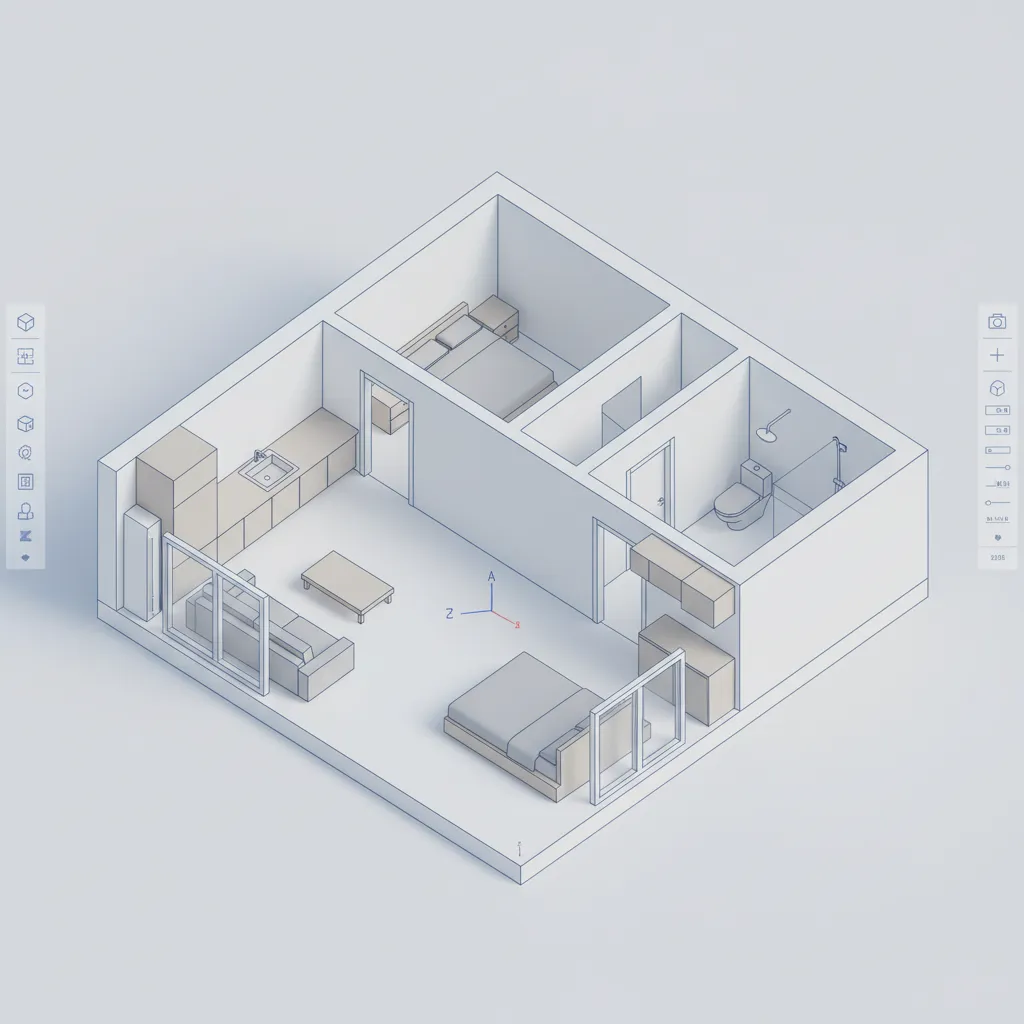 SketchUp style 3D model used for creating an isometric floor plan