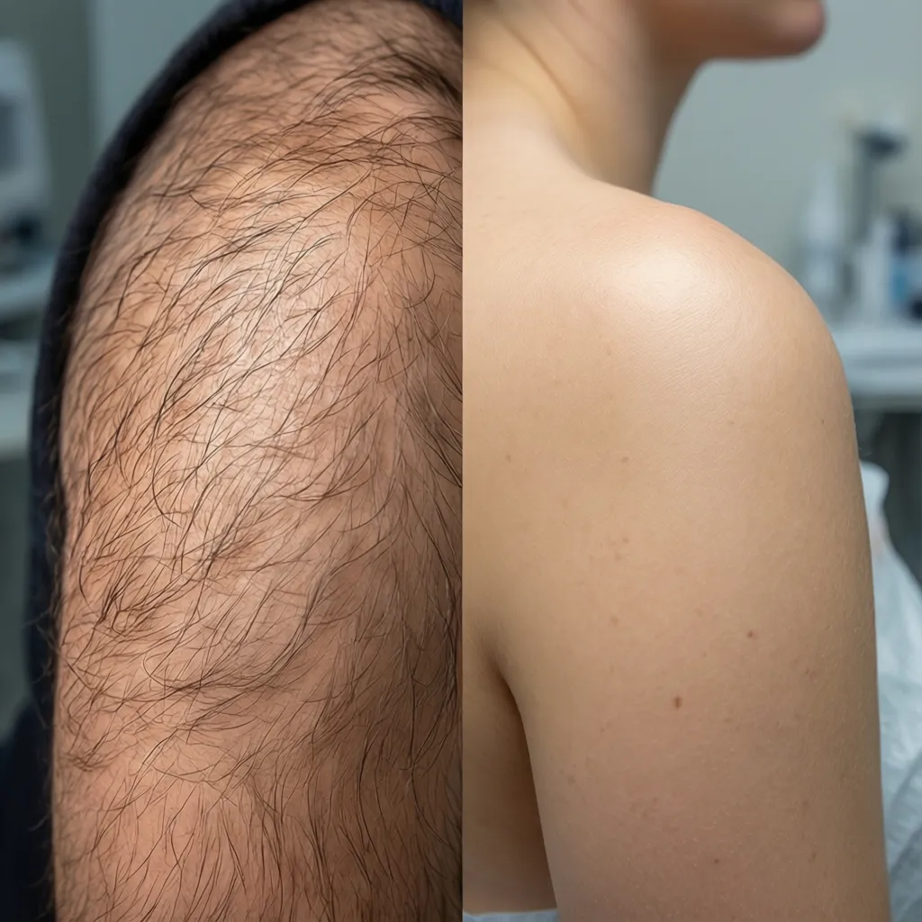 Comparison of skin with visible hair versus smooth hair-free skin after depilatory cream