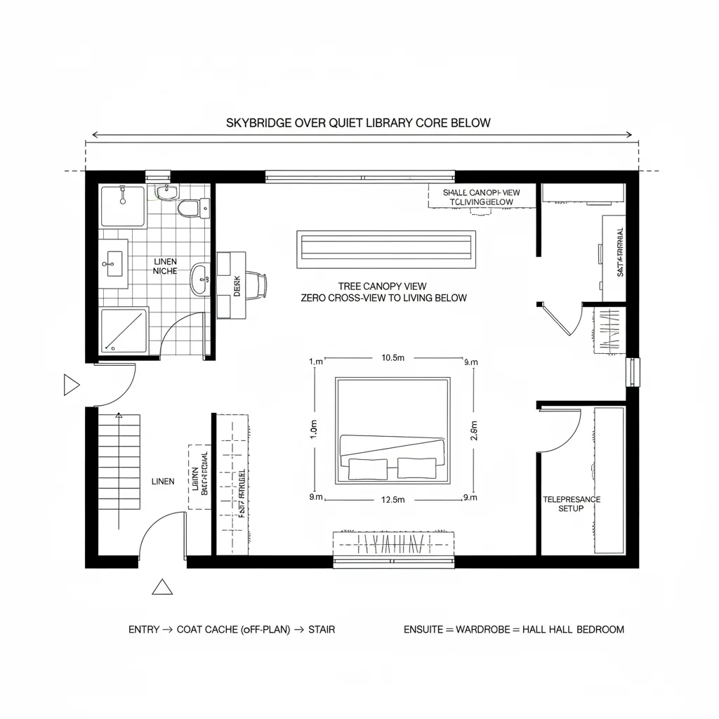 Skybridge Primary Suite Over Quiet Core
