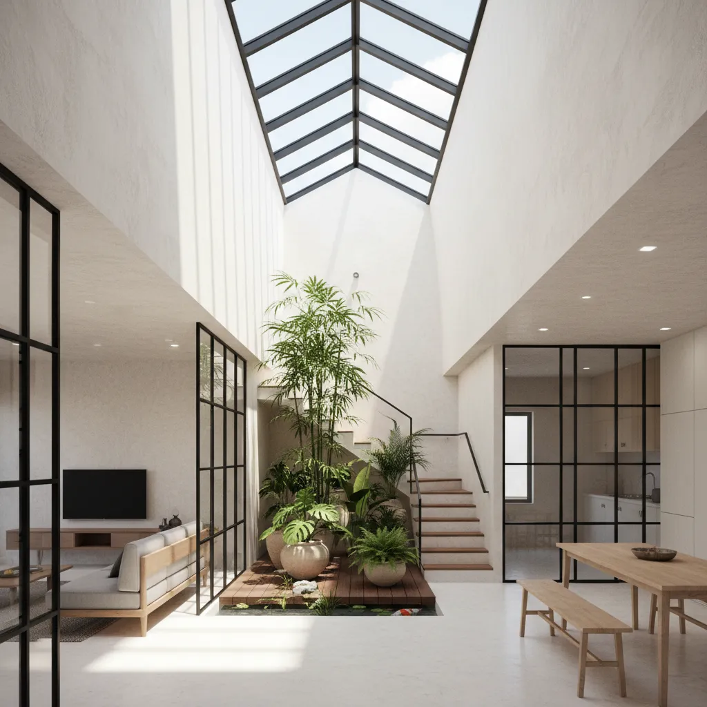 Giếng trời trong nhà ống giúp lấy sáng cho khu vực giữa nhà