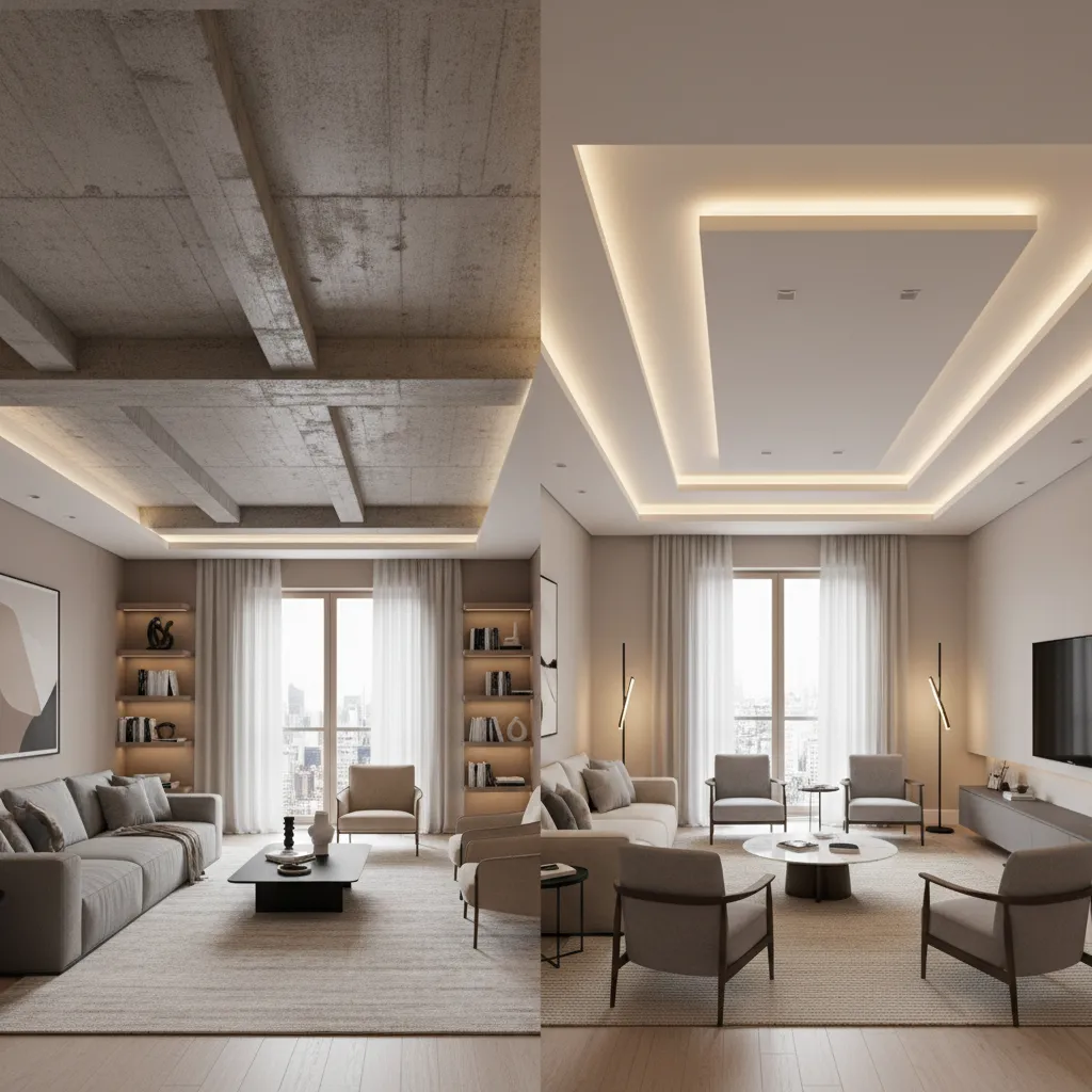 Normal Ceiling Slab Innovative Slab Design vs False Ceiling for Hall Interiors