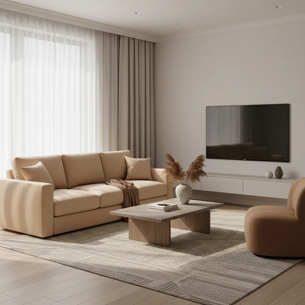 Living room layout designed around a sleeper sofa