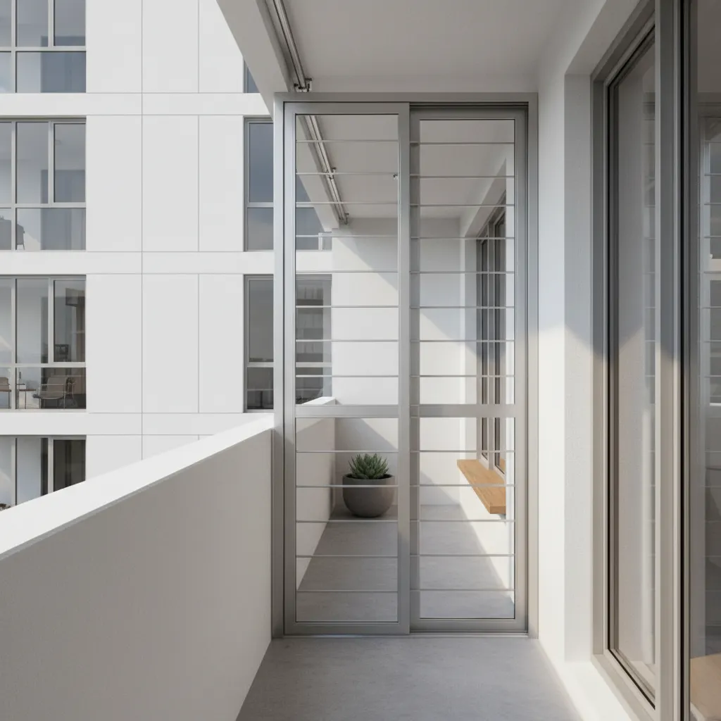 Sliding metal balcony gate designed for narrow balconies