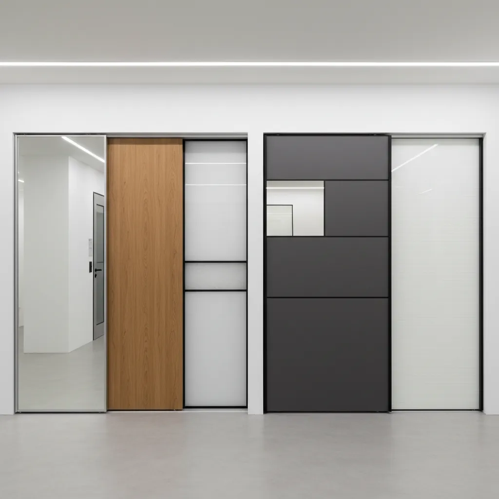 Different sliding door panel materials including mirror glass and laminate