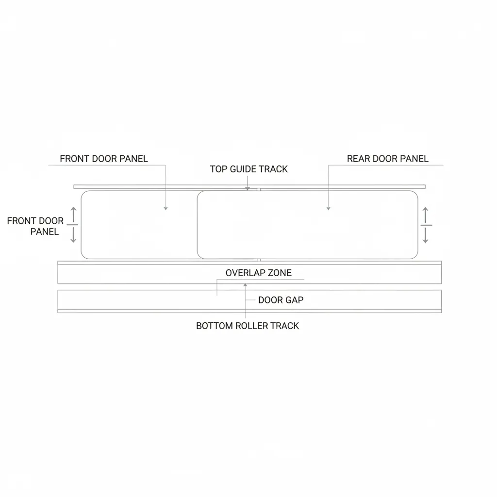 Illustration of sliding door track system with two track wardrobe layout
