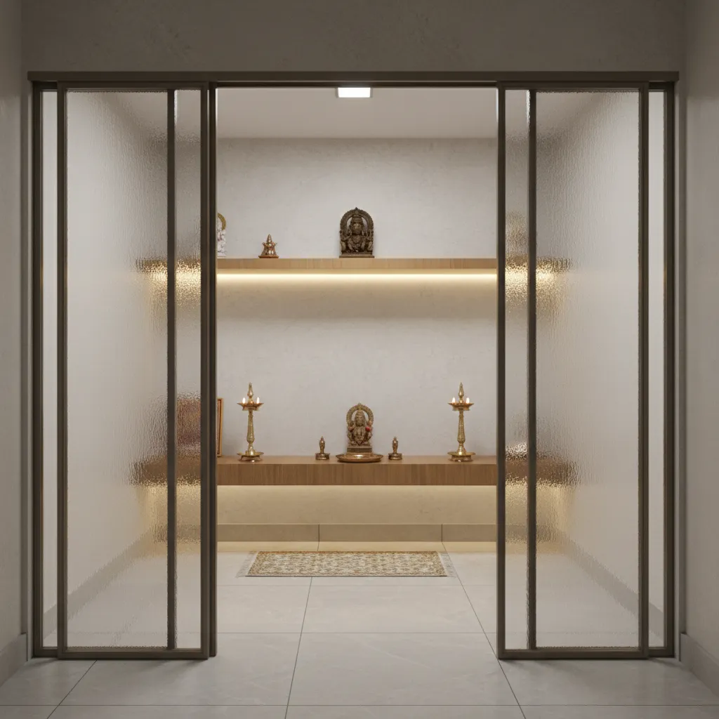 sliding glass doors for a compact pooja room