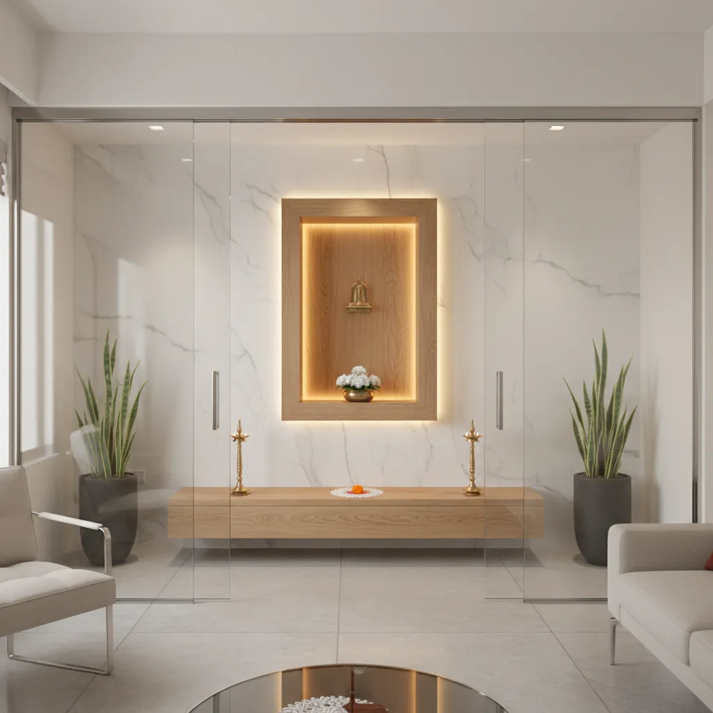 modern sliding glass doors for small pooja room