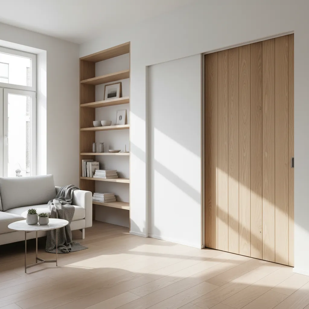 Puerta corredera moderna en un apartamento pequeño