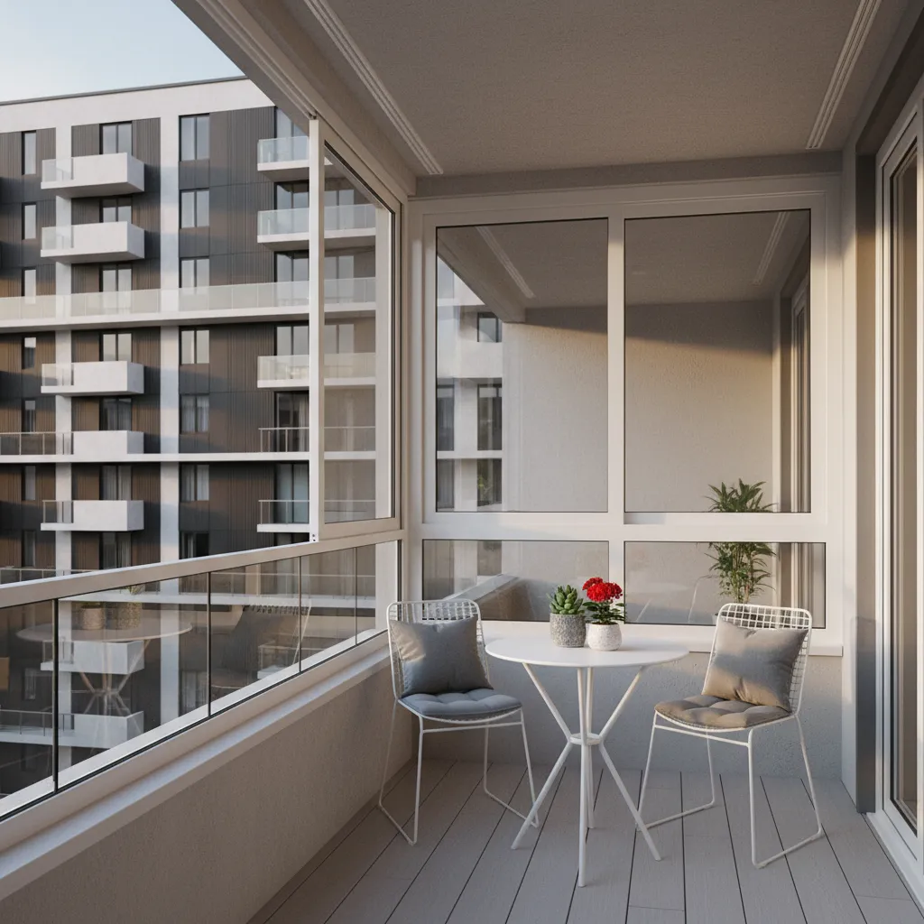 sliding UPVC balcony window system in small apartment balcony