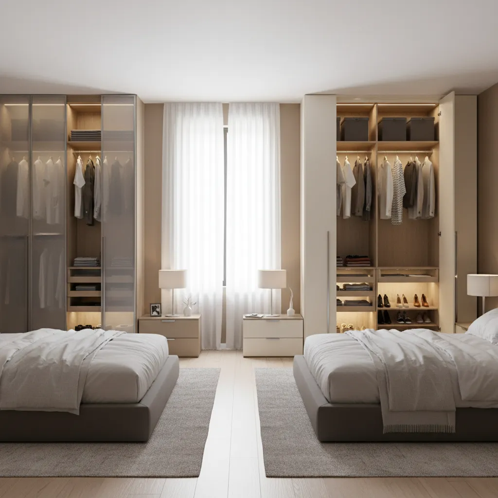 comparison of sliding and hinged wardrobe doors in bedroom