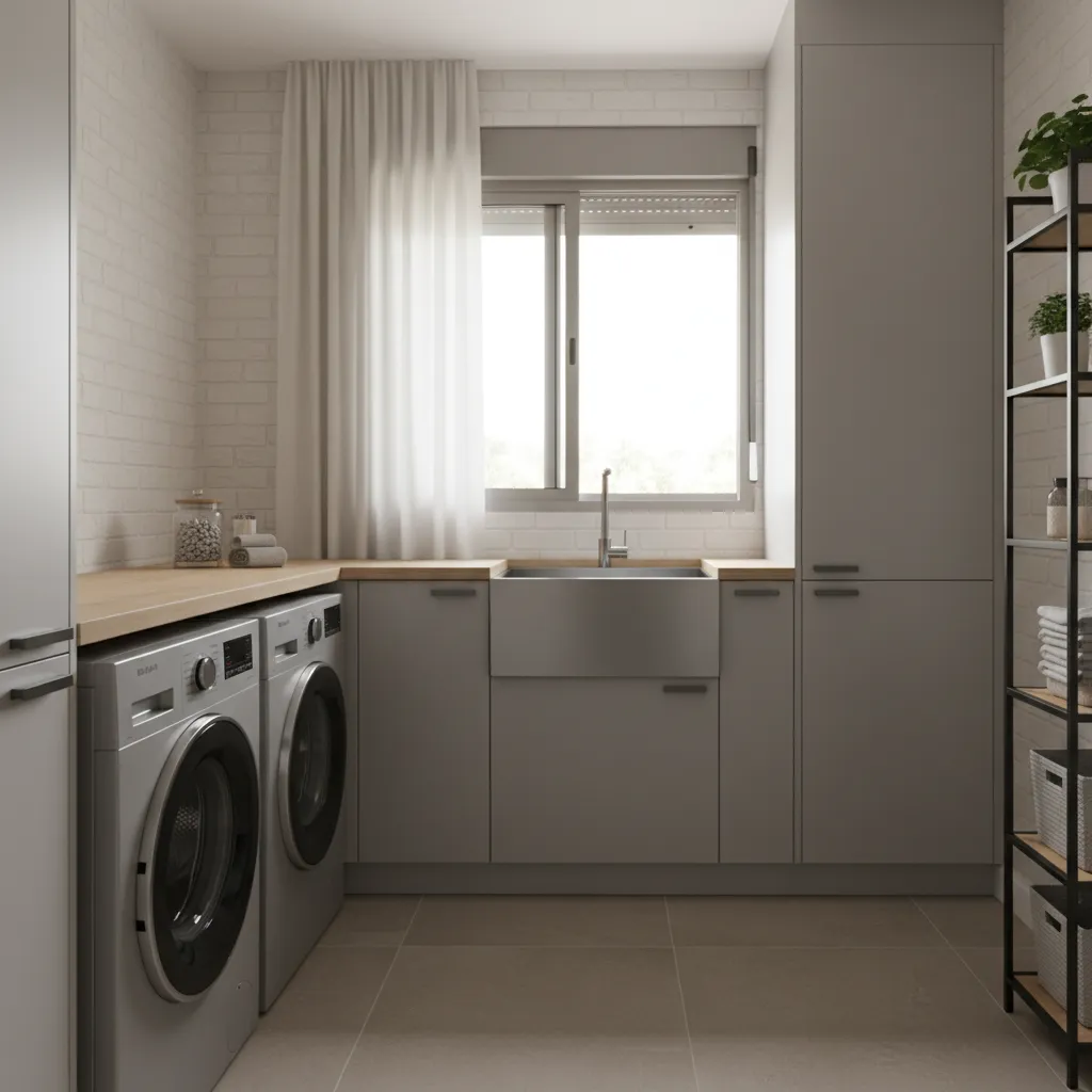 Sliding window installed above a laundry room sink
