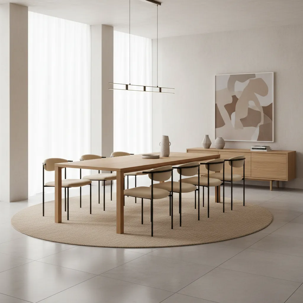slim profile dining chairs around table in medium dining room
