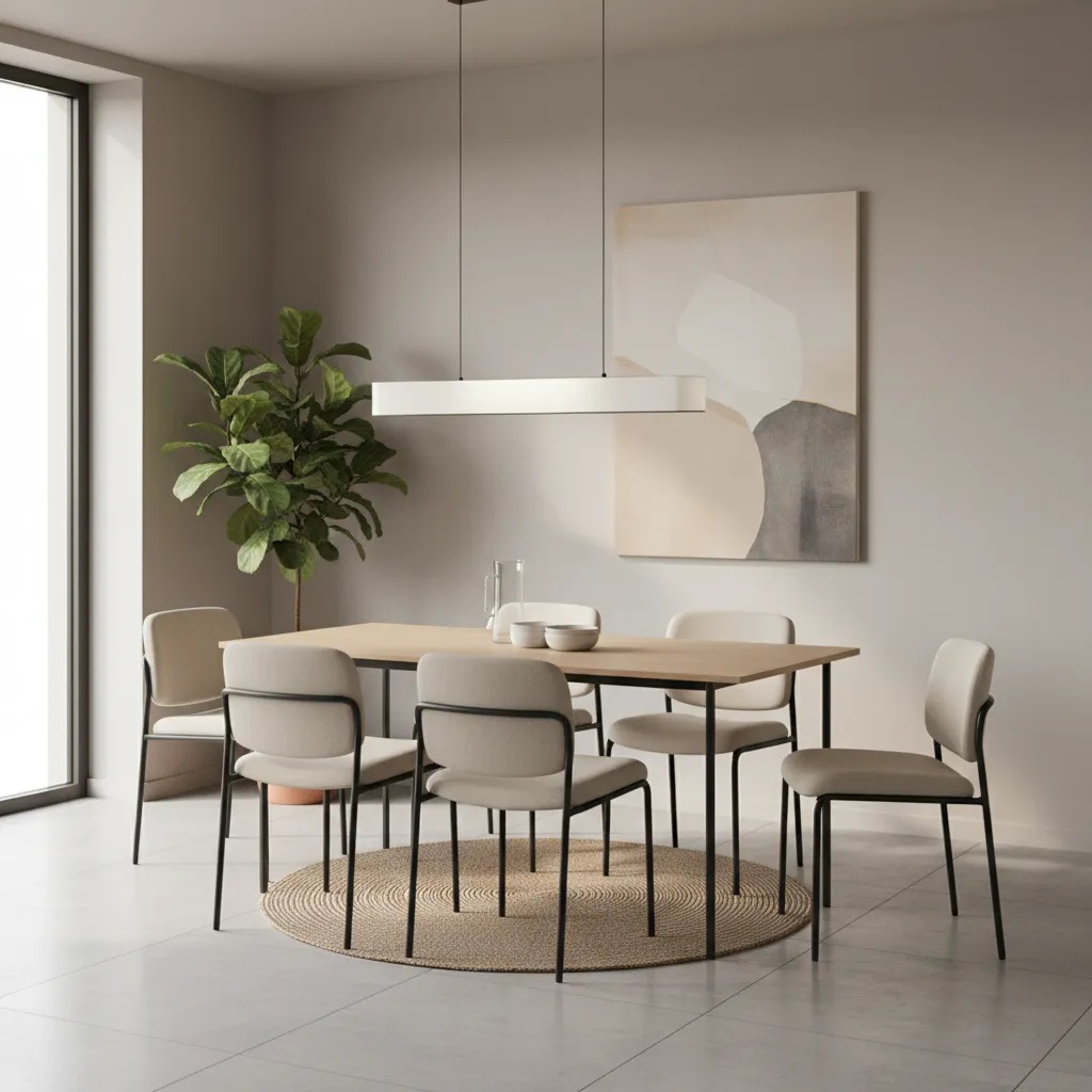 stylish narrow dining table setup in a small apartment