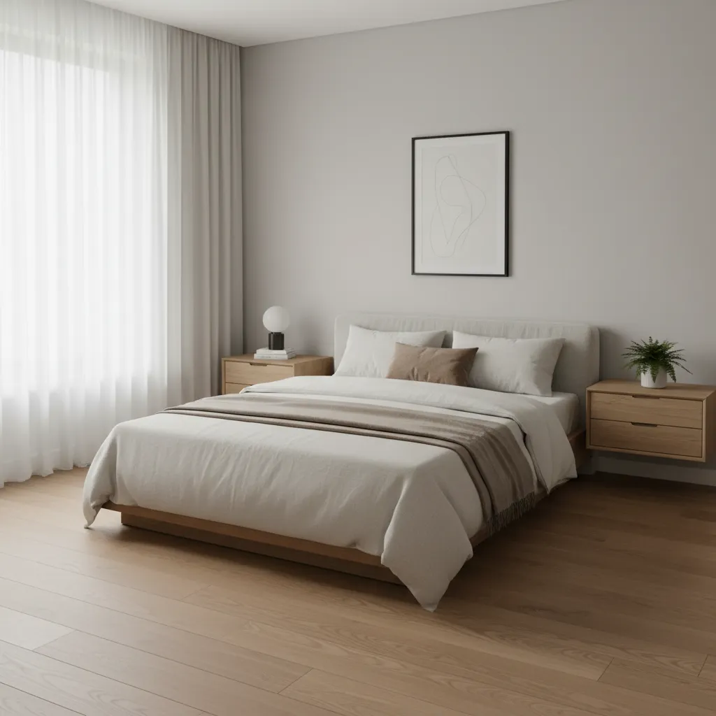 Small bedroom using slim furniture to create better walking space