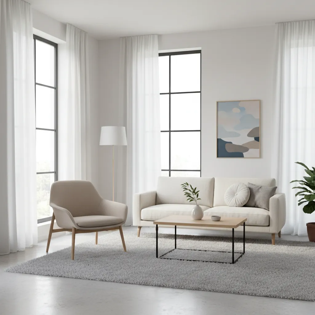 slim profile accent chair with open legs in small living room