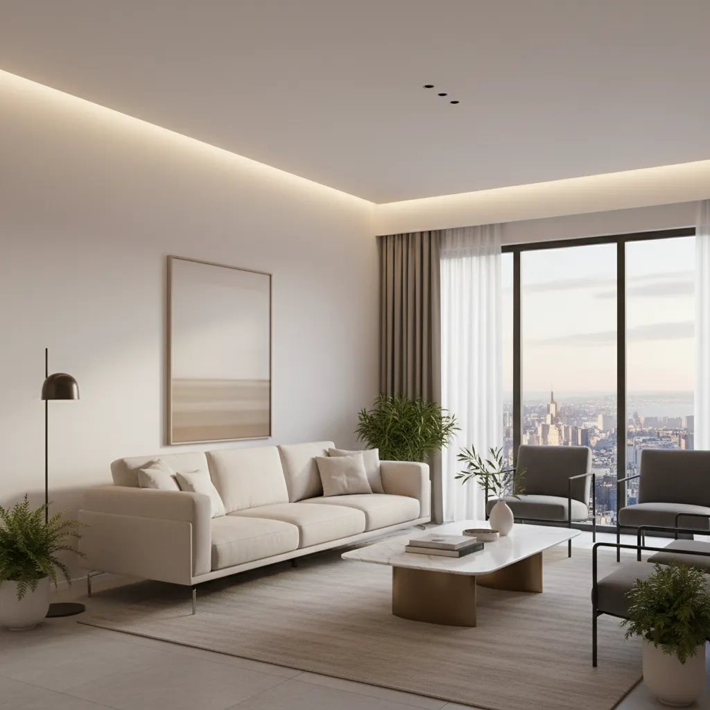 Slim profile luxury sofa in a small modern living room