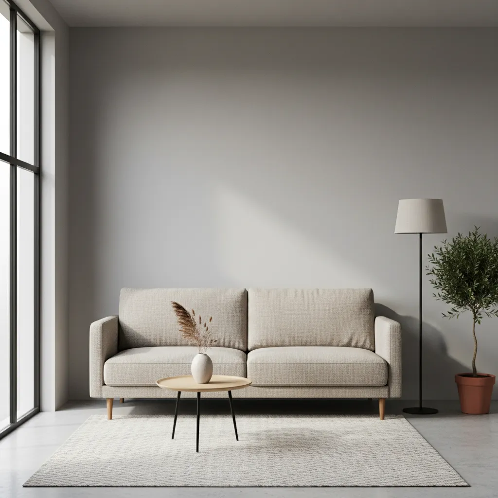 slim apartment sofa placed in a narrow rectangular living room